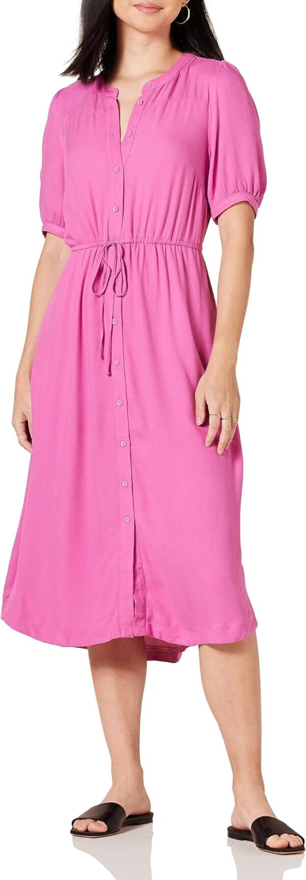 pink half sleeve midi dress