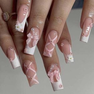 best pink fake nails for women24pcs